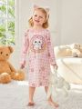 Toddler Girls' Lovely Cat & Donut Printed Dress