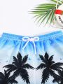 SHEIN Teenage Boys Coconut Tree Printed Casual Vacation Style Swimming Trunks