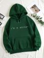 Slogan Print Drop Shoulder Kangaroo Pocket Hoodie