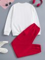 Teenage Girls' Letter Printed Round Neck Sweatshirt And Pants Set, 2pcs