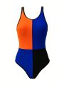 SHEIN Swim SPRTY Women's Color Blocking One Piece Swimsuit