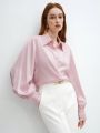 SHEIN BIZwear Women's Long Sleeve Solid Satin Shirt