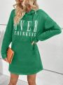 SHEIN Unity Letter Graphic Kangaroo Pocket Drop Shoulder Hooded Sweatshirt Dress
