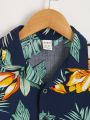 SHEIN Kids SUNSHNE Boys Tropical Print Lapel Neck Shirt