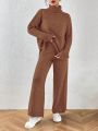 SHEIN Essnce Turtleneck Drop Shoulder Split Hem Sweater & Knit Pants