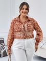 SHEIN Privé Plus Size Women's Leopard Print Long Sleeve Shirt