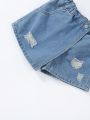 Little Girls' Cutout Ripped Denim Skirt-Look Pants