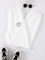 Women's Simple Solid Color Sweatpants With Heart Print