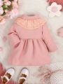 Baby Girls' Lace Patchwork Windproof Coat With Bow Decoration