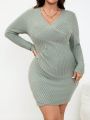 SHEIN Frenchy Ladies' Slim Fit Plus Size Color Block Knit Dress