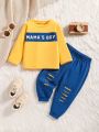 Baby Boy Letter Graphic Tee & Ripped Sweatpants