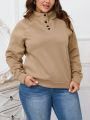 Plus Size Women's Button Half Placket Sweatshirt