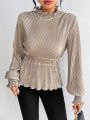 SHEIN Privé Lantern Sleeve Top Adorned With Ruffled Hem