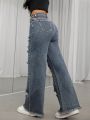 SHEIN ICON Ripped Raw Hem Wide Leg Jeans