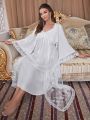 Butterfly & Floral Embroidery Lace Trim Sleep Robe & Cami Nightdress