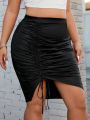 SHEIN Coolane Plus Size Drawstring Detail High Waist Midi Skirt