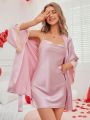 Solid Color Lace Trim Women'S Nightgown And Sleep Skirt Set