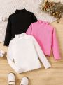 3pcs Young Girl Mock Neck Lettuce Trim Tee