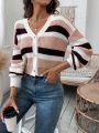 SHEIN LUNE Women's Striped & Color Block Buttoned Cardigan