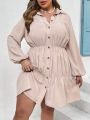 SHEIN VCAY Plus Size Button-down Lantern Sleeve Dress