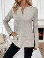 SHEIN LUNE Button Half Placket Long Sleeve T-shirt