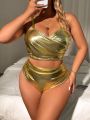 SHEIN Swim Basics Plus Size Metallic Style Swimsuit Set