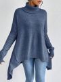 SHEIN Essnce Turtleneck Asymmetrical Hem Drop Shoulder Sweater