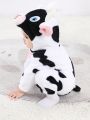 SHEIN Baby Girl Cow Pattern 3D Ear Design Jumpsuit