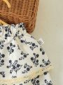 Baby Girl Floral Printed Patchwork Lace Elastic Waist Half Skirt