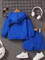 Toddler Boys' Casual Solid Color Hooded Zipper Jacket, Matching Shorts And Crossbody Bag Accessories