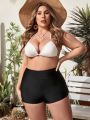 SHEIN Swim Classy Women's Plus Size Solid Color Twist Front High Waist Swim Bottoms Shorts