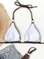 SHEIN Swim Basics Ring Linked Halter Triangle Bikini Top