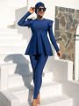 SHEIN Swim Mulvari Ruffle Trim Full Cover Burkini Swimsuit