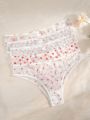 Plus 5pack Floral Print Bow Front Mesh Panty