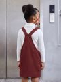 SHEIN Kids Cooltwn Young Girl Turtleneck Tee & Pocket Patched Overall Dress