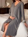 Maternity Single-breasted Long Sleeve Nightgown