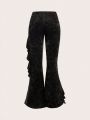 SHEIN ICON Low Rise Velvet Pants With Rhinestone Detail