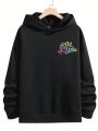 Men's Plus Size Fleece Hoodie With Slogan Printing