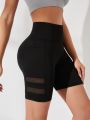 Yoga Trendy Mesh Insert Phone Pocket Sports Shorts