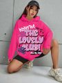 Women's Loose Drop Shoulder Hooded Casual Letter Print Sweatshirt