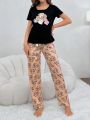 Women'S Gift Bear Print Short Sleeve Long Pants Pajama Set