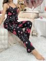 Heart & Letter & Rhinestone Patterned Cami And Pants Pajama Set