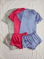 Multi-piece Set Of 3 Solid Color Short-sleeved Shorts