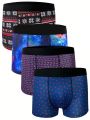 Men's Printed Boxer Shorts Set (short Style), 4pcs/set