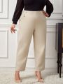 SHEIN Privé Women's Solid Color Button Decoration Plus Size Elegant Long Pants