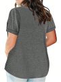 Women's Plus Size Half Button V-neck T-shirt