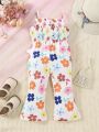 Baby Girls' Floral Printed Shirred Design Cami Jumpsuit