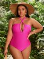 SHEIN Swim SXY Plus Size Women's Cross Halter Strap One-Piece Swimsuit