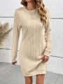 SHEIN Frenchy Round Neck Solid Color Ribbed Knit Loose Fit Drop Shoulder Sleeve Sweater Dress