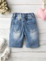 Boys' Denim Shorts, Casual Fashionable Distressed Design Bleached Denim Shorts